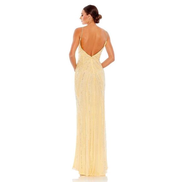 Mac Duggal NWT Beaded Sleeveless Faux Wrap Gown in Buttercream Size 12 - Picture 4 of 9